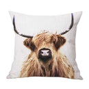 Axyaa Highland Cow Linen Pillow Cover - 45x45CM Home Sofa Throw Cushion for Bed & Car