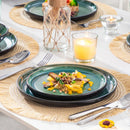 Axyaa 24-Piece Green Dinnerware Set - Reactive Glaze Dishes for 8