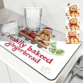 Christmas Gingerbread Snowflake Drying Mat by Axyaa: Non-Slip Absorbent Kitchen Placemat