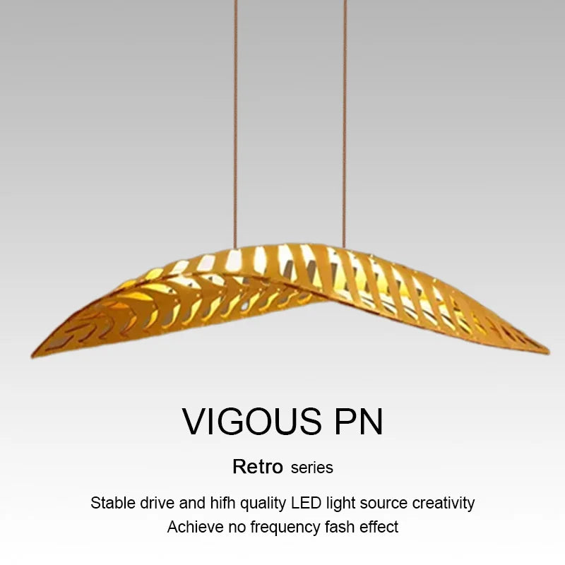 Axyaa Wabi Sabi Wood Fish Bone Pendant Chandelier Lighting for Home Decor