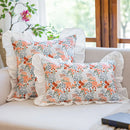Axyaa Sweet Floral Embroidery Ruffled Edge Cushion Cover