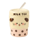 Axyaa Cartoon Milk Tea Ceramic Couple Mugs with Lid, Ceramic Straw Cup for Home and Office