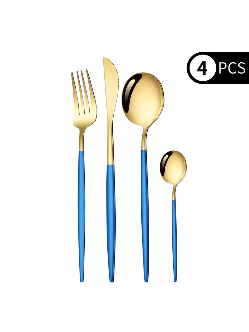 Axyaa 4-Piece Black Gold Stainless Steel Cutlery Set