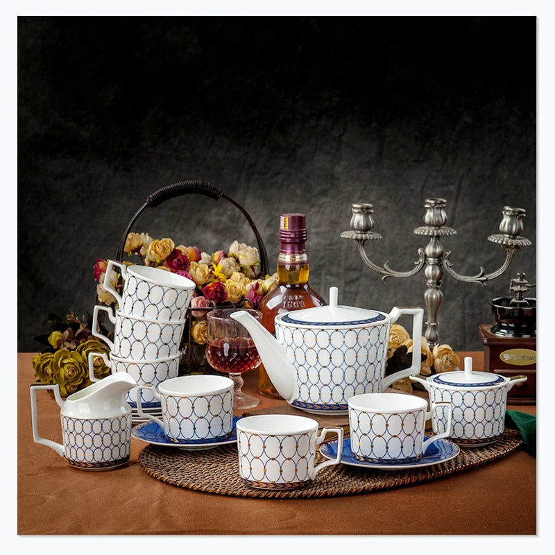 Axya™ European Bone Coffee Set: Coffee Pot, Cups, Saucer, Teapot, Tea Cup.