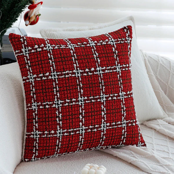 Axyaa Red Plaid Cushion Cover - Christmas Retro Home Decoration