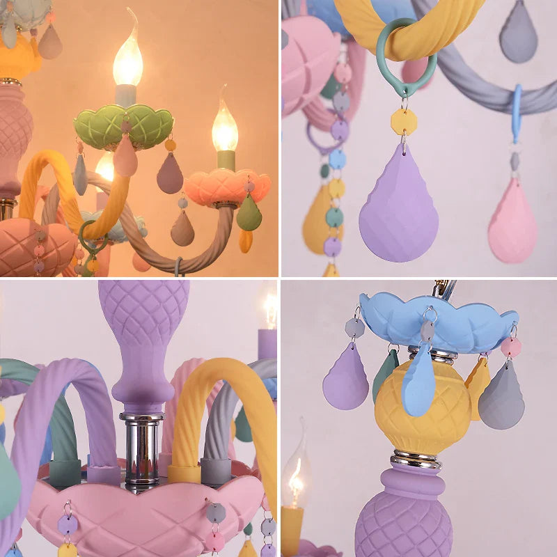 Axyaa Crystal Chandelier - Modern Macaron Color Rainbow Lustres, Children's Room Princess Luminaire