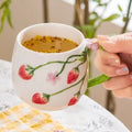 Axyaa Ceramic Strawberry Coffee Cup and Saucer Set with Embossed Design