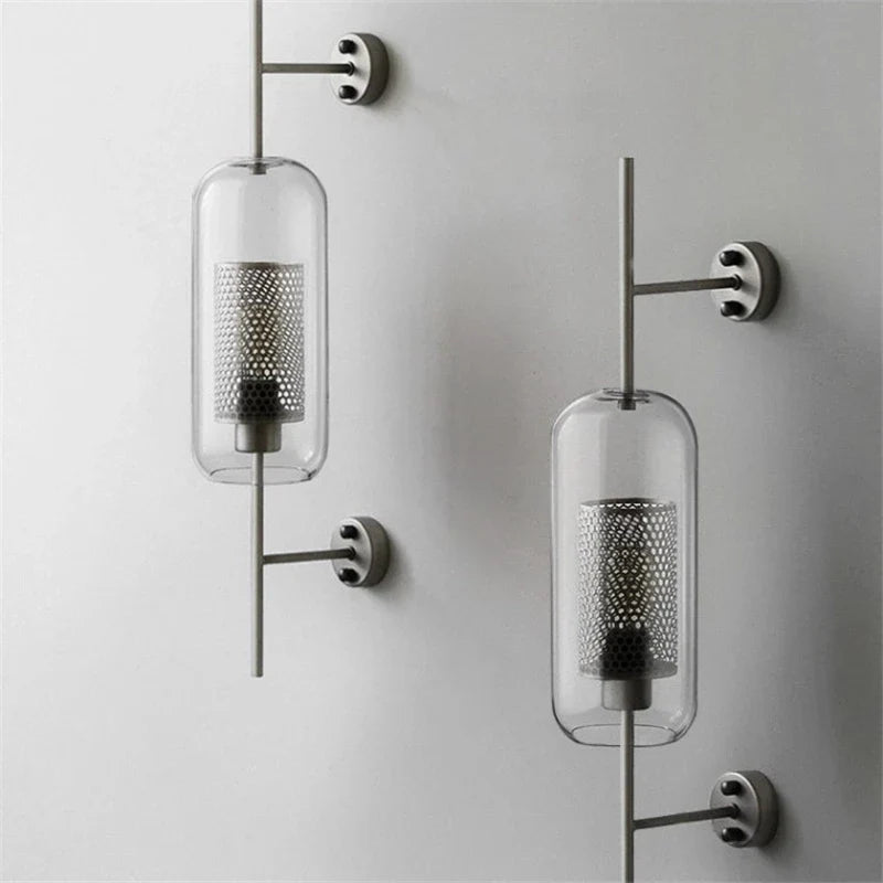 Axyaa Retro Glass Wall Lamp for Living Room, Bedroom, Restaurant, Study - Industrial Wind Grid Style