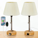 Axyaa LED Desk Lamp with USB C Charging Ports & Pull Chain - Small Bedside Table Lamp