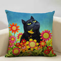 Axyaa Cat and Dog Pattern Cushion Cover 45x45cm Linen Square Pillowcase