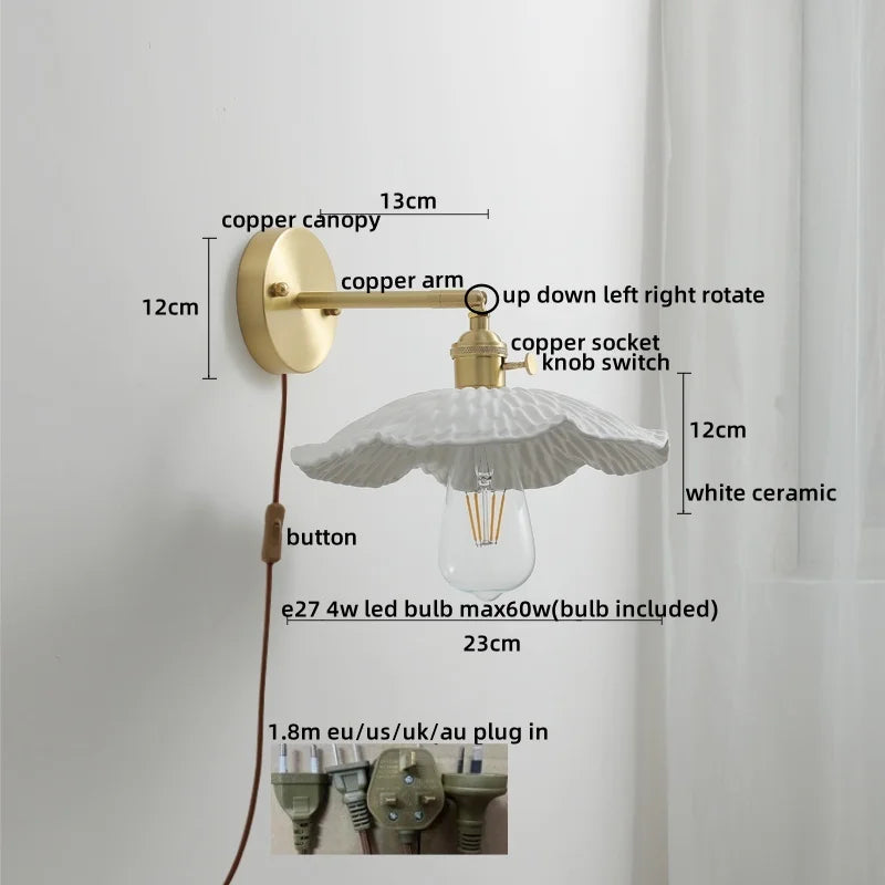 Axyaa Copper Glass LED Wall Lamps Pull Chain Switch Modern Stair Light Fixtures