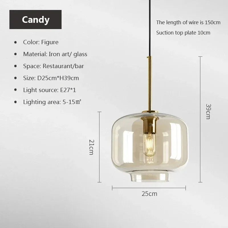 Axyaa Loft Glass Pendant Light for Kitchen Restaurant - Modern Nordic Industrial Decor