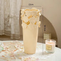Axyaa Light Luxury Ceramic White Relief Flower Vase with Dried Flowers