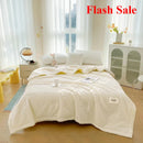 Axyaa Summer Quilt: Washed Waffle Wide Hem Soybean & Cloud Cotton Thin Quilt