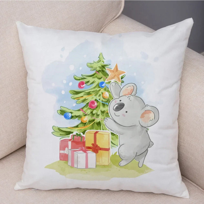Axyaa Christmas Cartoon Animal Cushion Cover - Santa Claus Pillowcase
