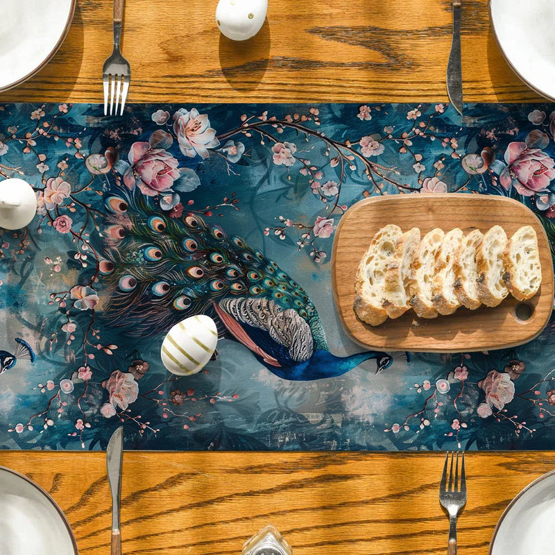 Axyaa Peacock Plant Table Runner: Elegant Dining and Wedding Decor