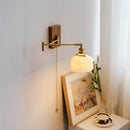 Axyaa Walnut Canopy Copper LED Wall Lamp with Rotating Ceramic Lampshade