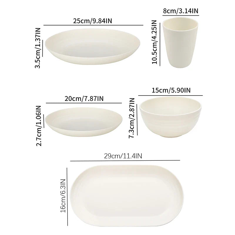 Axyaa White Plastic Tableware Set: Plate, Bowl, Cup, Fruit Plate, Dessert Plate, Salad Bowl, Drink Cup