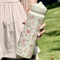 Axyaa Vintage Floral Thermos Bottle with Large Capacity and Handle
