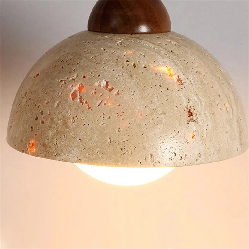 Axyaa Wabi Sabi Stone Pendant Light: Retro LED Bedside Lighting for Home Decor