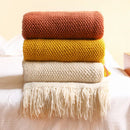 Axyaa Corn Grain Waffle Knit Blanket with Tassels