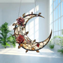 Axyaa Moon & Red Rose Flower Window Hanging Ornaments Suncatcher Floral Decor