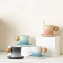 Axyaa Ceramic Coffee Set with Wooden Handle, Coarse Pottery, Retro Design