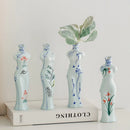 Axyaa Chinese Retro Cheongsam Ceramic Vase Maid Figure Home Decor