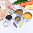 Axyaa Silicone Handle Stainless Steel Measuring Spoon Set, Colorful Kitchen Gadget
