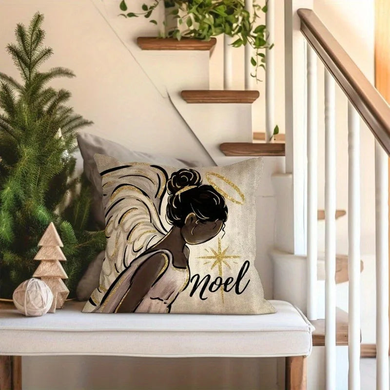 Axyaa African American Angel Christmas Decoration Pillowcase