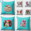 Axyaa Retro Cityscape Gramophone Guitar Drum Camera Print Cushion Cover