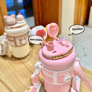 Axyaa Kids Double Straw Tumbler Water Bottle - Rabbit Bear Design