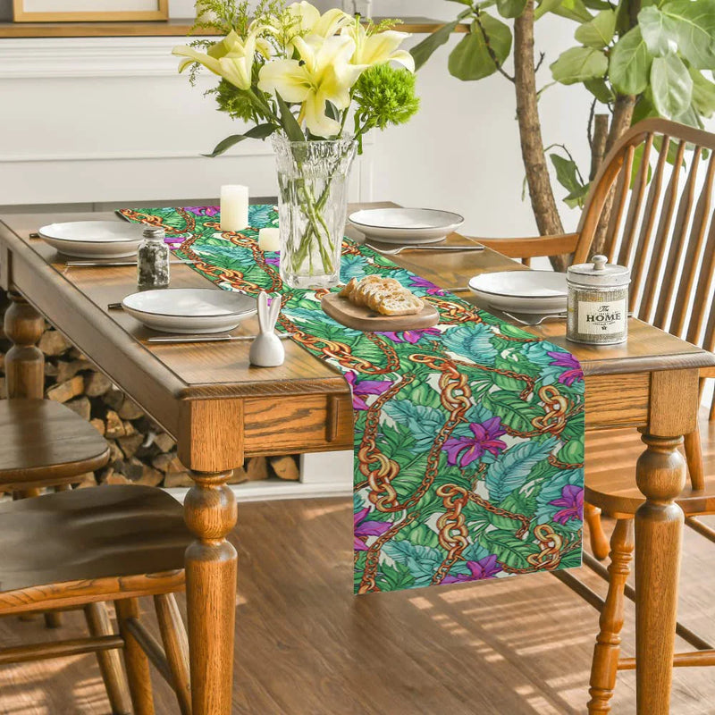 Axyaa Tropical Palm Leaf Flower Chain Table Runner