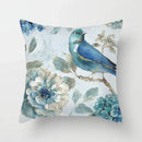 Luxurious Blue Bird Floral Pillowcase by Axyaa - 45x45cm Square Decor for Home & Office