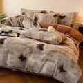 Axyaa Winter Coffee Fleece Quilt Set - Thickened Imitation Rabbit Hair - 4 Piece