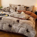 Axyaa Winter Coffee Fleece Quilt Set - Thickened Imitation Rabbit Hair - 4 Piece