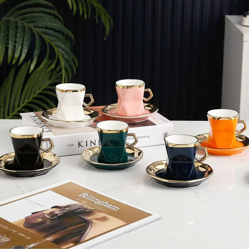 Axya Gold Ceramic Coffee Cup and Saucer Set, High-Grade Tea Dishes, Trendy Design