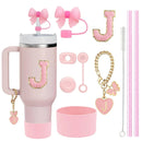Axyaa Stanley Cup Accessories Set with Straw, Brush, Flower Charm, Stopper, and Boot.