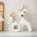 White Ceramic Geometric Vase Set for Home Decor and Centerpiece - Axyaa