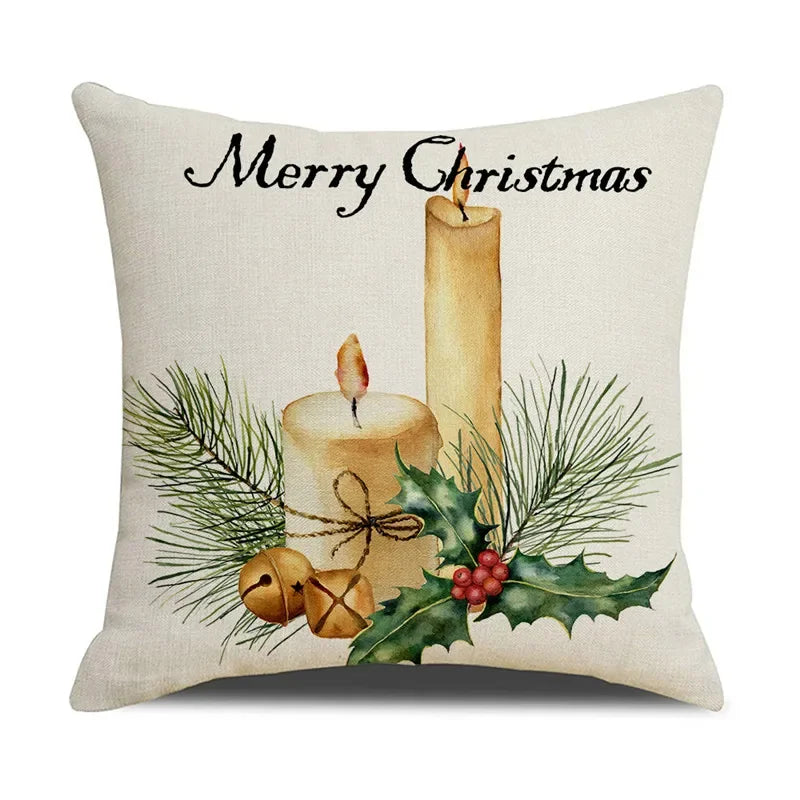 Axyaa Christmas Birds Pillowcase 45X45cm Linen Cushion Cover for Sofa
