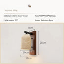 Axyaa Yellow Cave Stone Bedside Wall Lamp in Walnut for Wabi Sabi Style