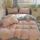 Axyaa Cartoon Washed Cotton Towel Embroidered Bedding Set - 4-Piece
