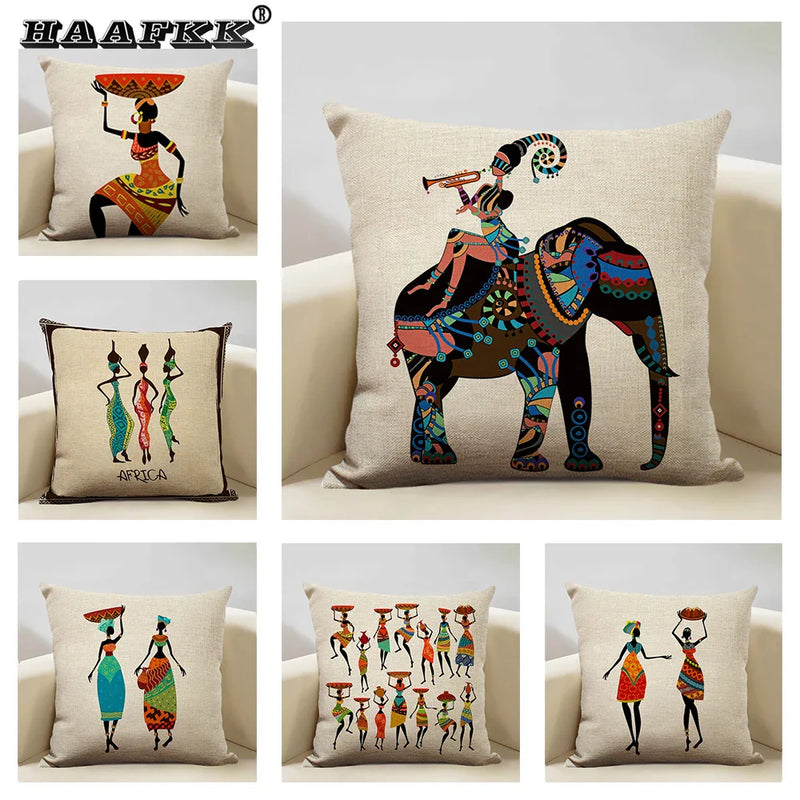 Axyaa African Woman Geometric Pillow Cover Ethnic Sofa Decoration
