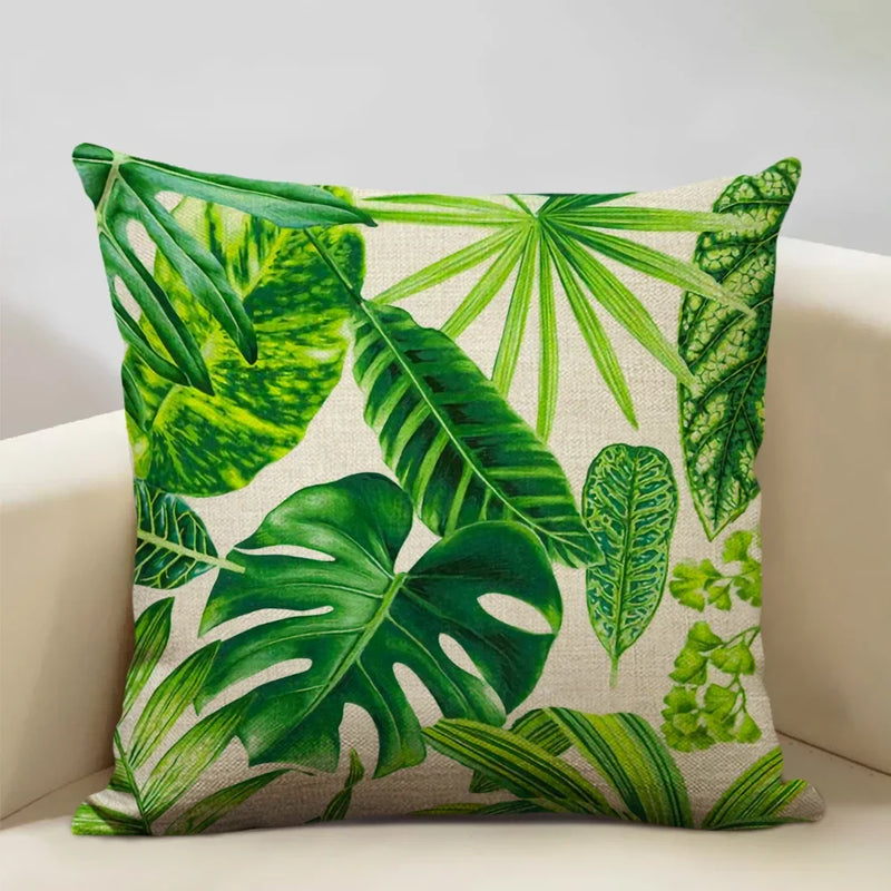 Axyaa Tropical Palm Leaf Cushion Cover 45x45cm Linen Pillowcase