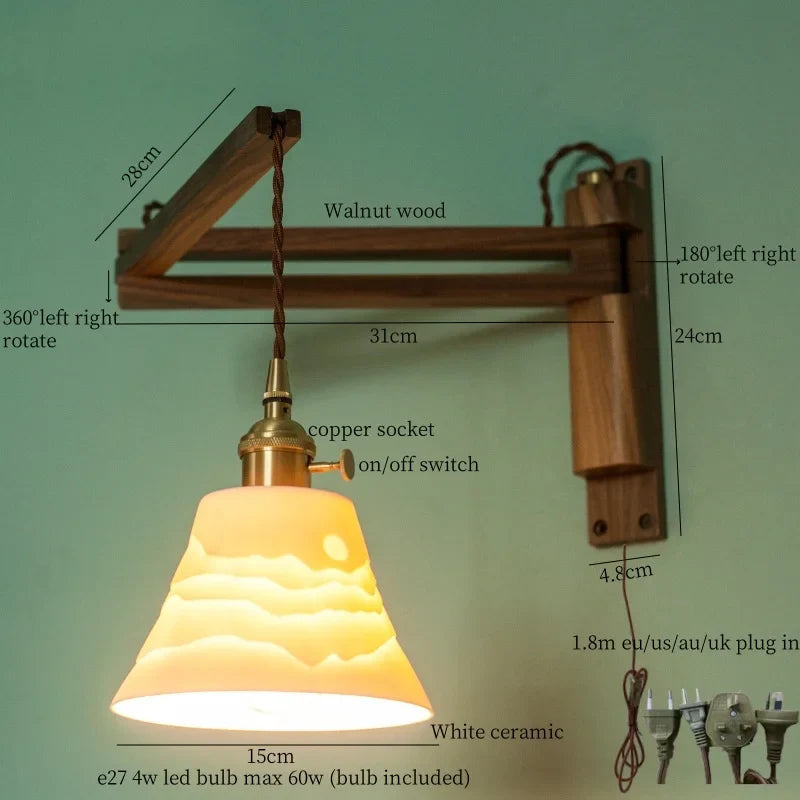 Axyaa White Ceramic LED Wall Sconce with Wood and Copper Finish