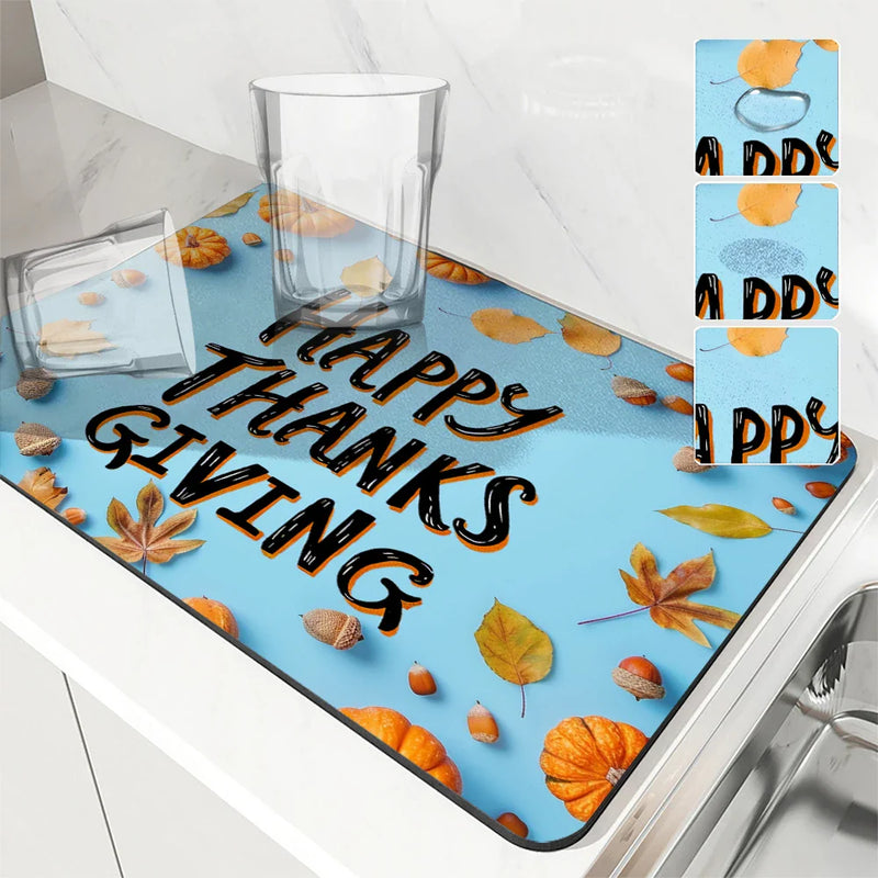 Axyaa Pumpkin Draining Mat: Absorbent, Quick Dry, Anti-Skid Kitchen, Bathroom Drain Pad