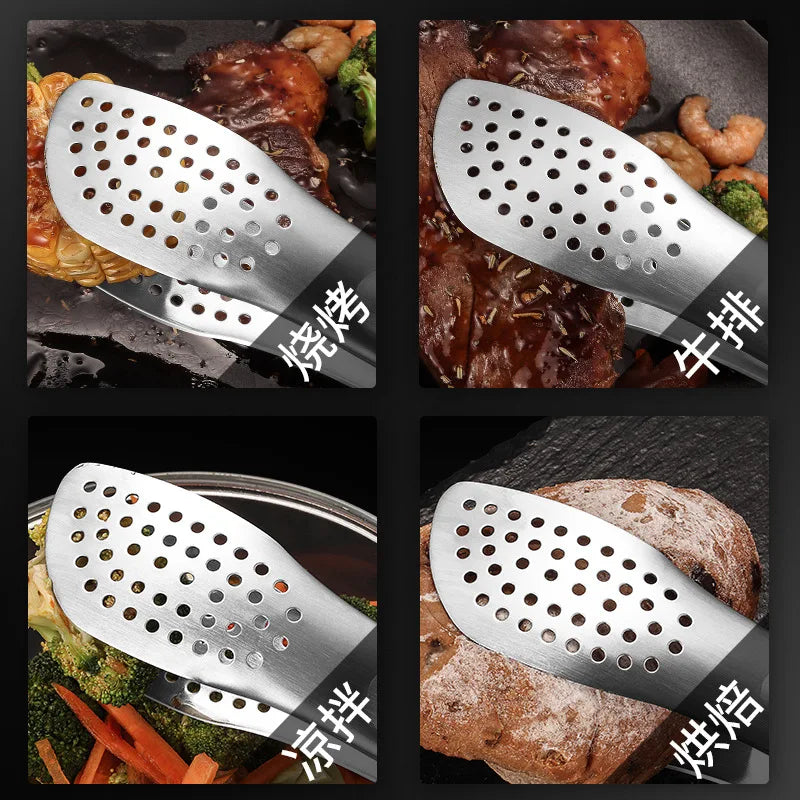 Axyaa Stainless Steel Non-Slip Food Tongs, BBQ Cooking Clip Kitchen Accessories