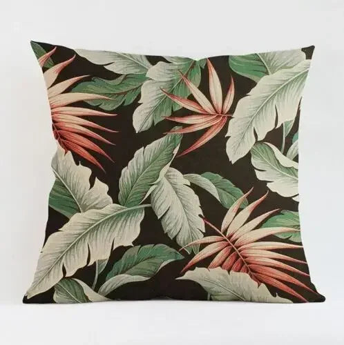 Axyaa Tropical Plant Leaves Cushion Cover for Home Decor