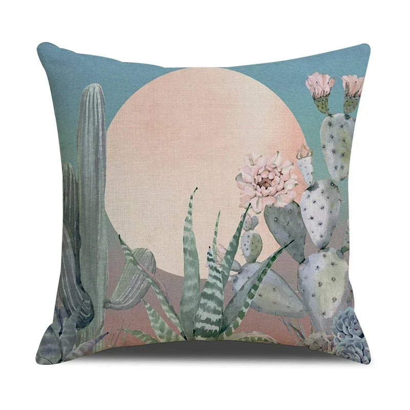 Axyaa Cactus Series Green Plant Printed 45*45cm Cushion Cover - Simple Style Square Pillowcase