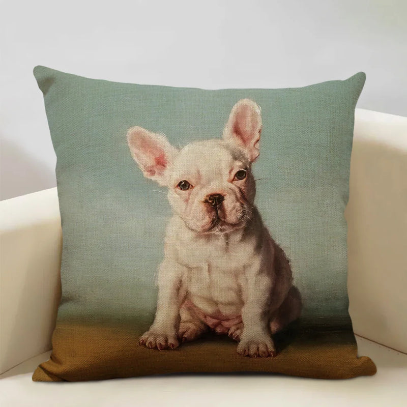 Axyaa Bullfighting Dog Cushion Cover - 45x45cm Linen Pillowcase for Home Decor